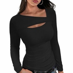 Elegant Black Cut-Out Women's Top